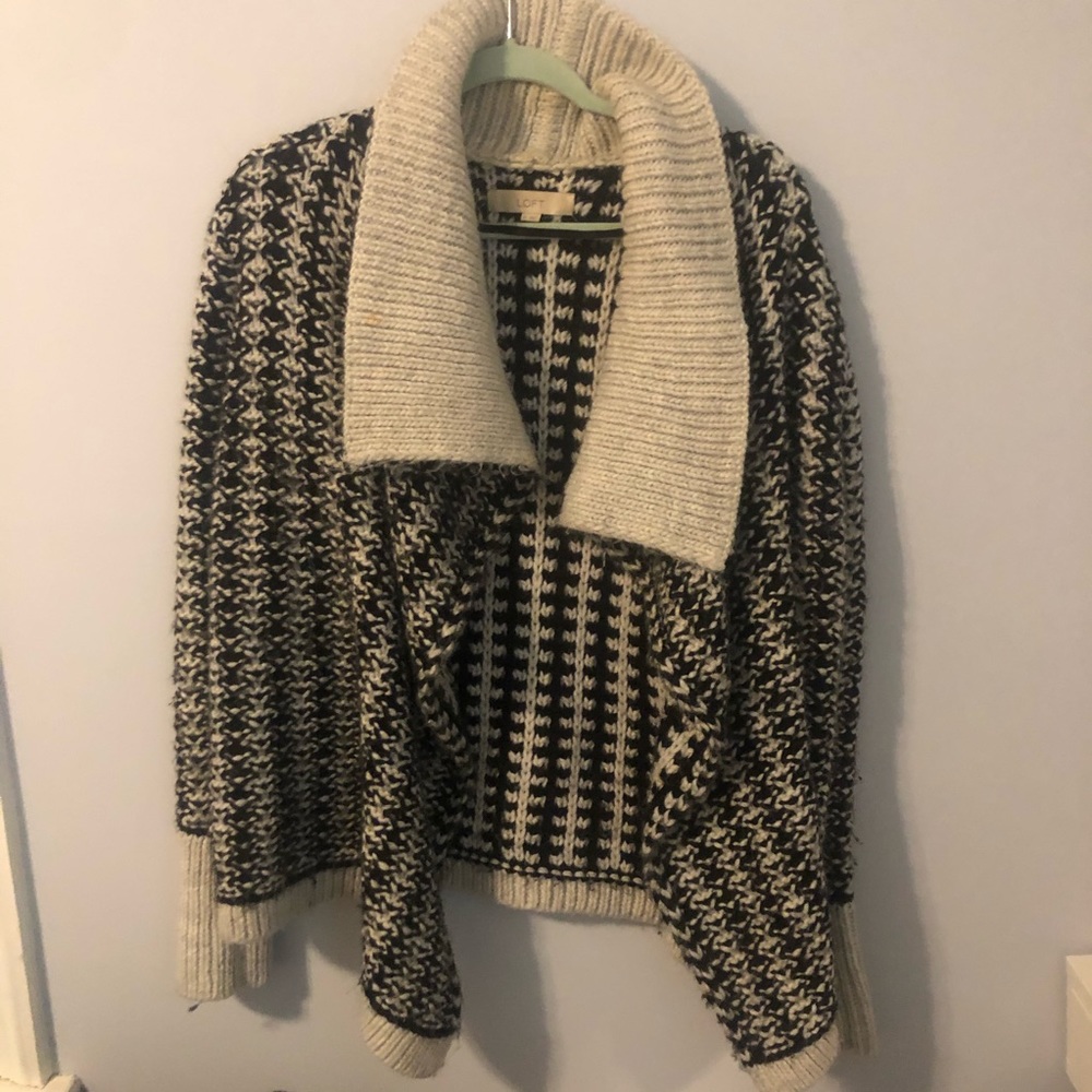 LOFT WOOL ALPACA BLEND HOUNDSTOOTH CARDIGAN SWEATER MEDIUM - Picture 7 of 9
